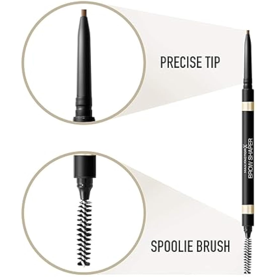 MAX FACTOR - Brow Shaper - Double Tipped Mechanical Pencil With Spoolie Brush - Utltra Fine Tip For Precise Application, Softening Effect, Matte Finish - 20 Brown - 1g