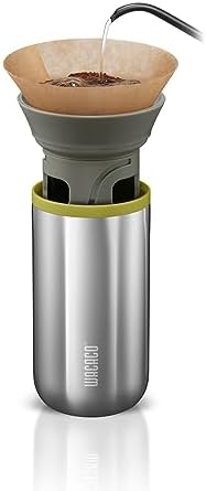 WACACO Cuppamoka Portable Drip Coffee Maker, 2 IN 1 Insulated Coffee Cup, Travel Pour Over Coffee Maker with 10 Cone Paper Filters, Manually Operated, Stainless Steel Coffee Brewer, 10 fl oz