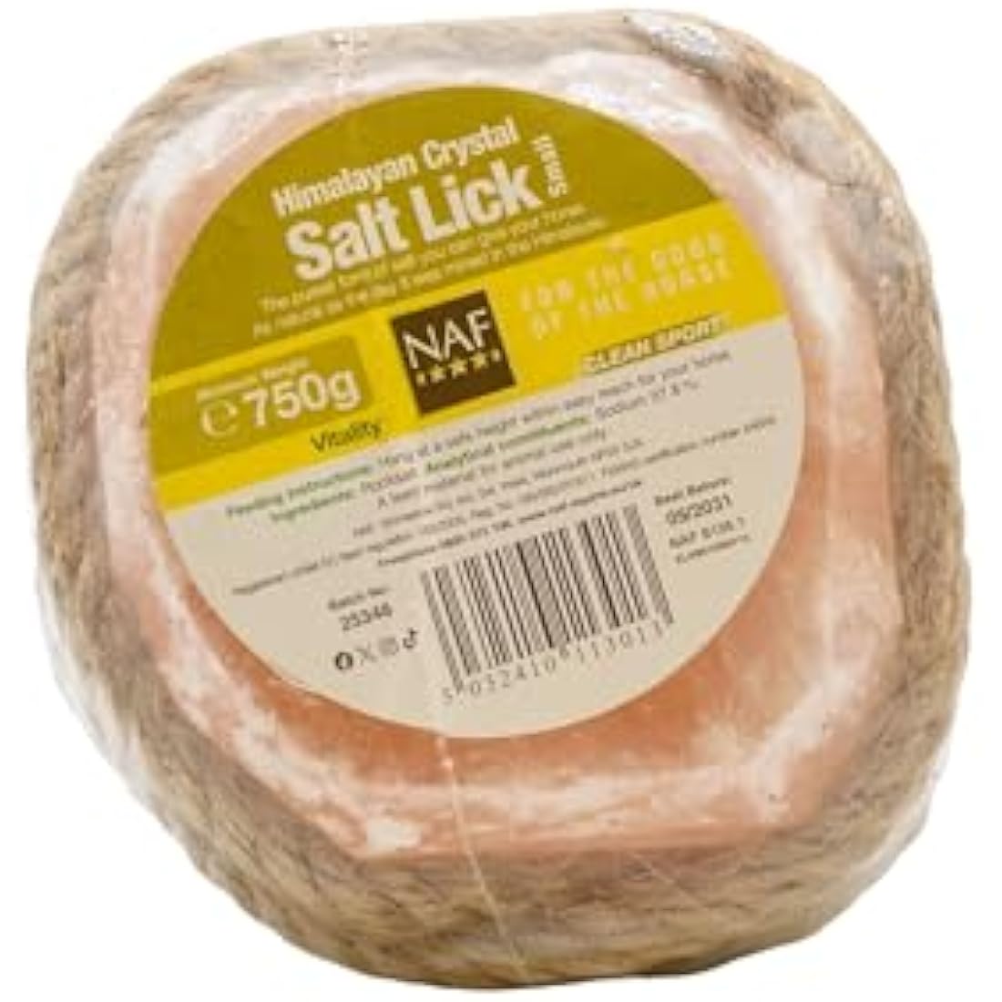 NAF Himalayan Salt Lick Small – Natural Rock Salt Lick for Horses & Ponies – Rich in Essential Minerals & Trace Elements – Long-Lasting & Weather-Resistant – With Rope for Easy Hanging