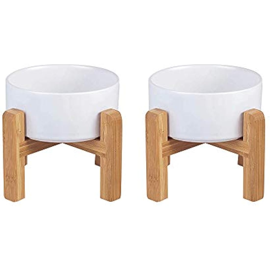 White Ceramic Elevated Raised Dog Bowls - Dog Food Dish with Stand - Double Raised Dog Food and Water Bowls Anti Vomiting - Pet Bowl with Anti Slip Rubber pad - Stress Free for Medium Dogs -set of 2