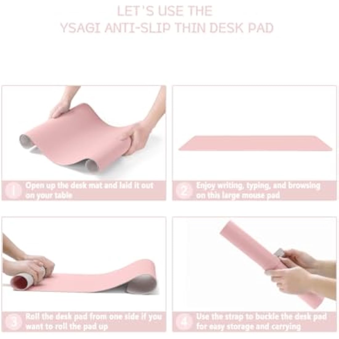 YSAGi Non-Slip Desk Pad, Waterproof PVC Leather Desk Table Protector, Ultra Thin Large Mouse Pad, Easy Clean Laptop Desk Writing Mat for Office Work/Home/Decor (90 x 43 cm, Pink)