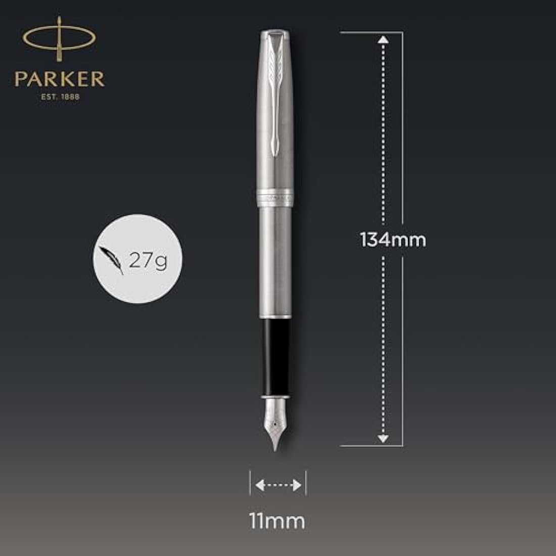 Parker Sonnet Fountain Pen | Stainless Steel with Palladium Trim | Fine Nib | Gift Box