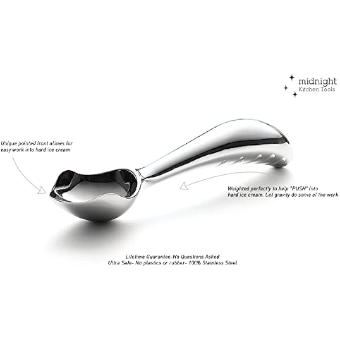 Midnight Scoop Stainless Steel Ice Cream Scoop for Hard Ice Cream (Dishwasher Safe Ice Cream Spade) Steel