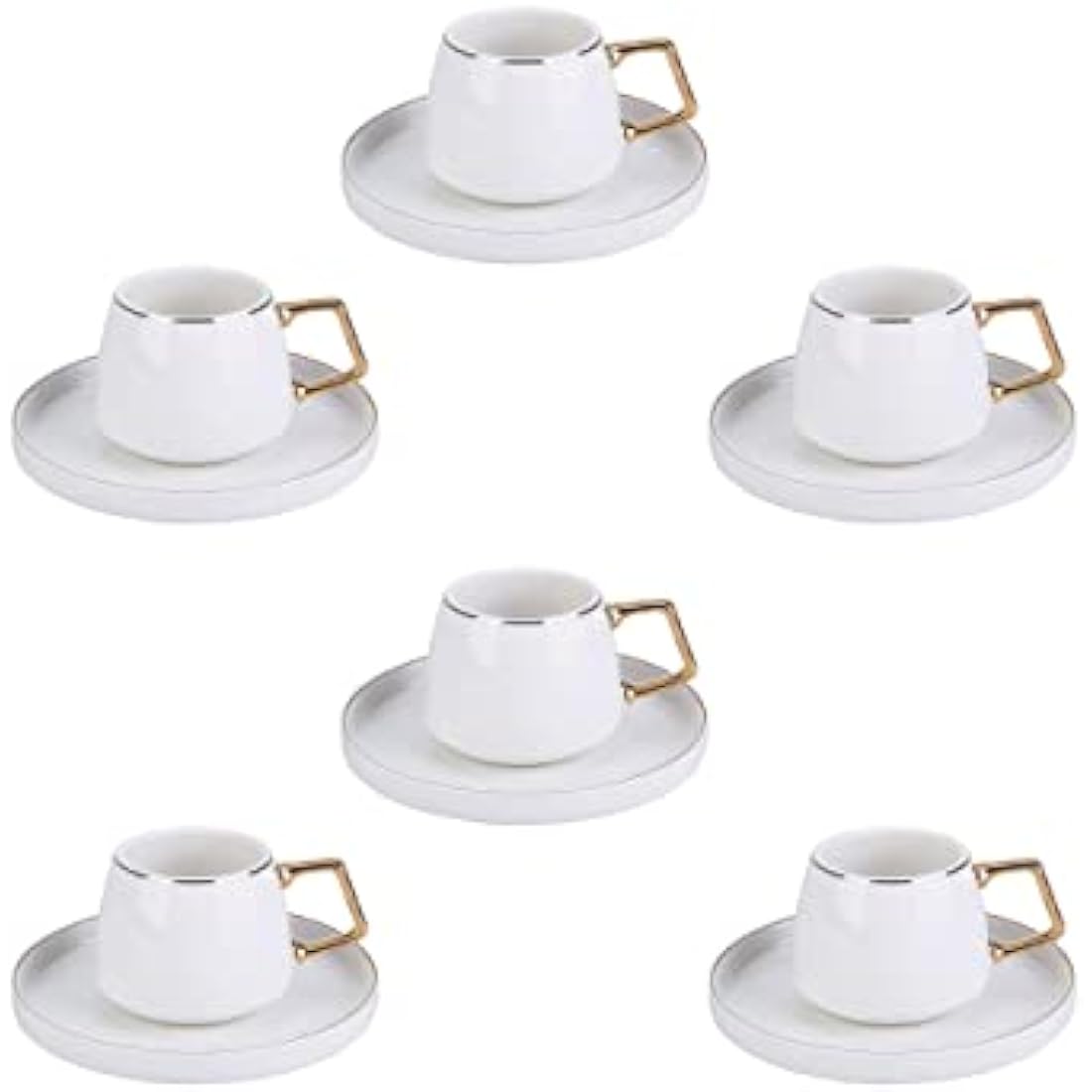 KARACA Saturn Gold Turkish Coffee Cup Set for 6 People, 12 Piece Espresso Cups with Saucers, Small Porcelain Modern Set for Serving Greek, Arabic Coffee (100ml)