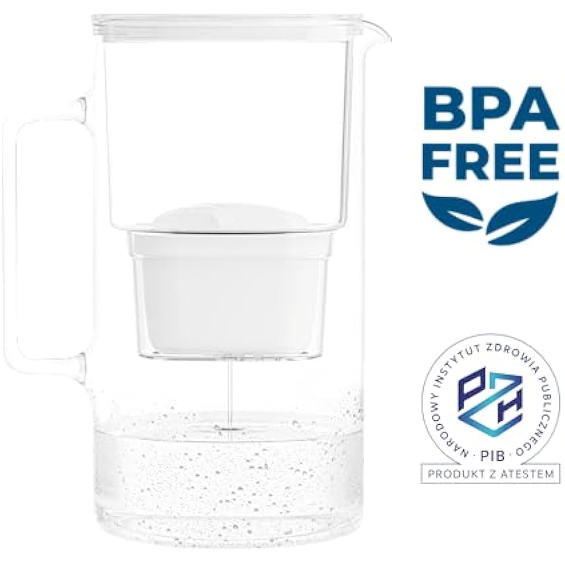 Wessper Glass Water Filter Jug + 1 Water Filter Cartridge | Replacement for Dafi Unimax Aquaphor A5 BRITA Maxtra+ PHILIPS AWP212/10 filter | 3 Litre | White