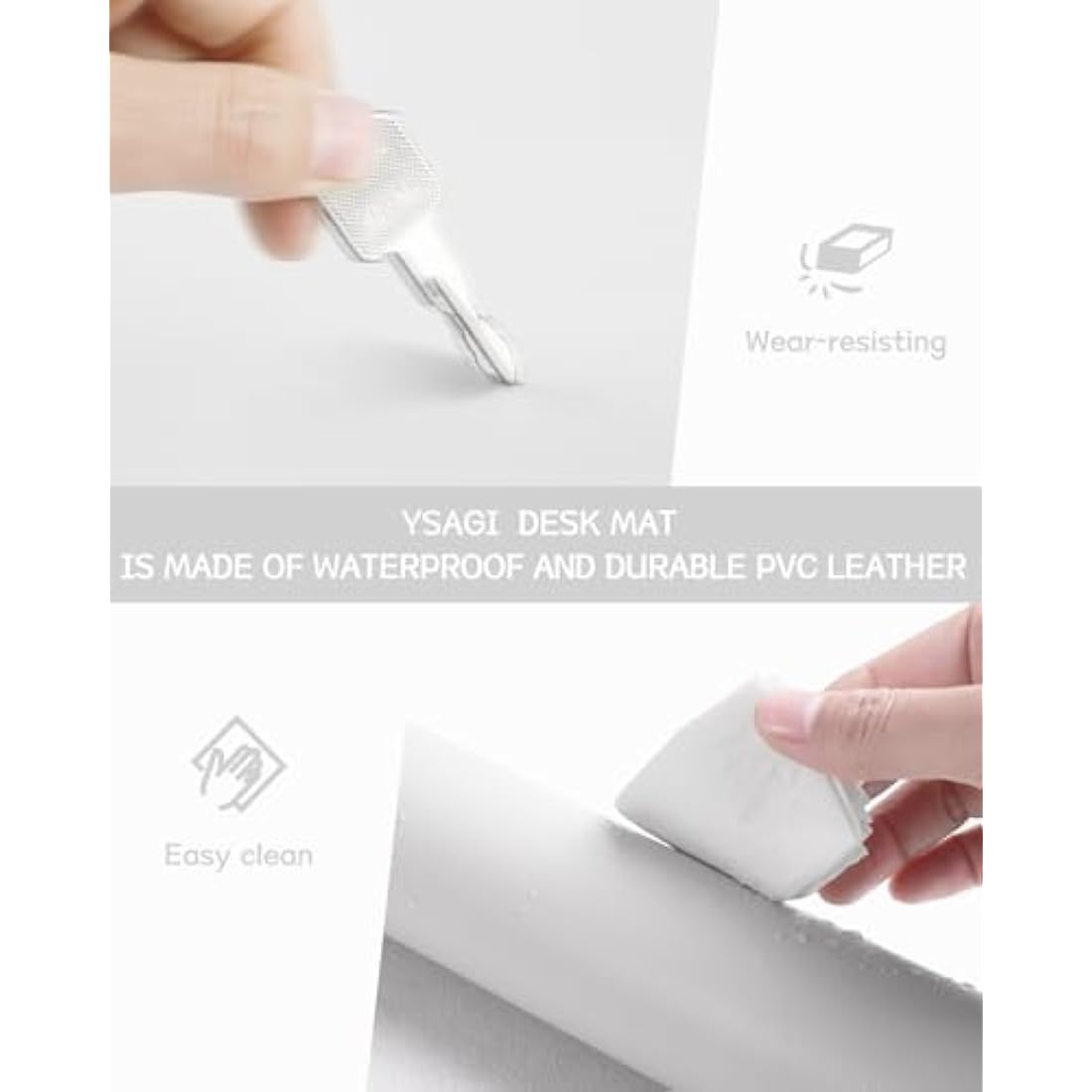 YSAGi Non-Slip Desk Pad, Waterproof PVC Leather Desk Table Protector, Ultra Thin Large Mouse Pad, Easy Clean Laptop Desk Writing Mat for Office Work/Home/Decor (90 x 43 cm, White)