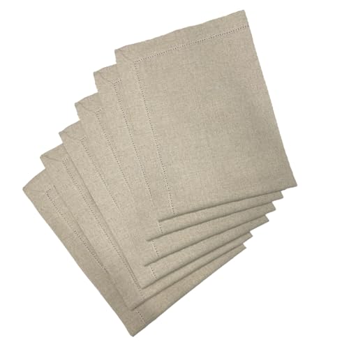 Sweet Needle 100% Pure Linen Napkins with Hemstitch Natural - 50x50 CM | Pack of 6 | European Flax Washable, durable and Reusable. Luxury Dinning for