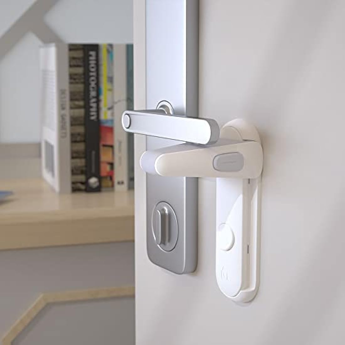 SAFELON 2 Pcs Door Lever Locks for Childproof & Petproof, Door Handle Locks for Toddlers, Baby Safety Locks for Toddlers (White)