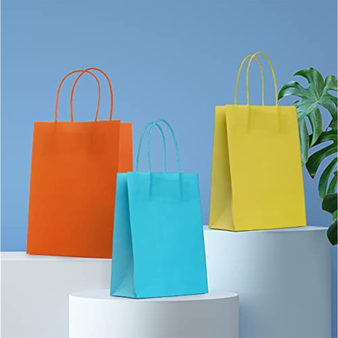 NADSSJL 30 Pcs Paper Party Bags, Gift and Sweet Bags with Handles, Kraft Bags with Stickers, Paper Party Bags for Kids Party, Celebrations, Baby Shower, Birthday, Halloween, Christmas -15 x 8 x 21 cm