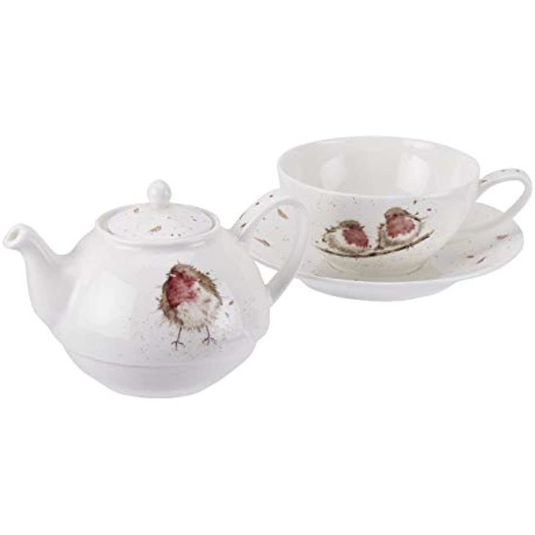Portmeirion Home & Gifts Wrendale Tea for One with Saucer (Robins), Bone China, Multi Coloured, 16.5 x 16.5 x 15 cm