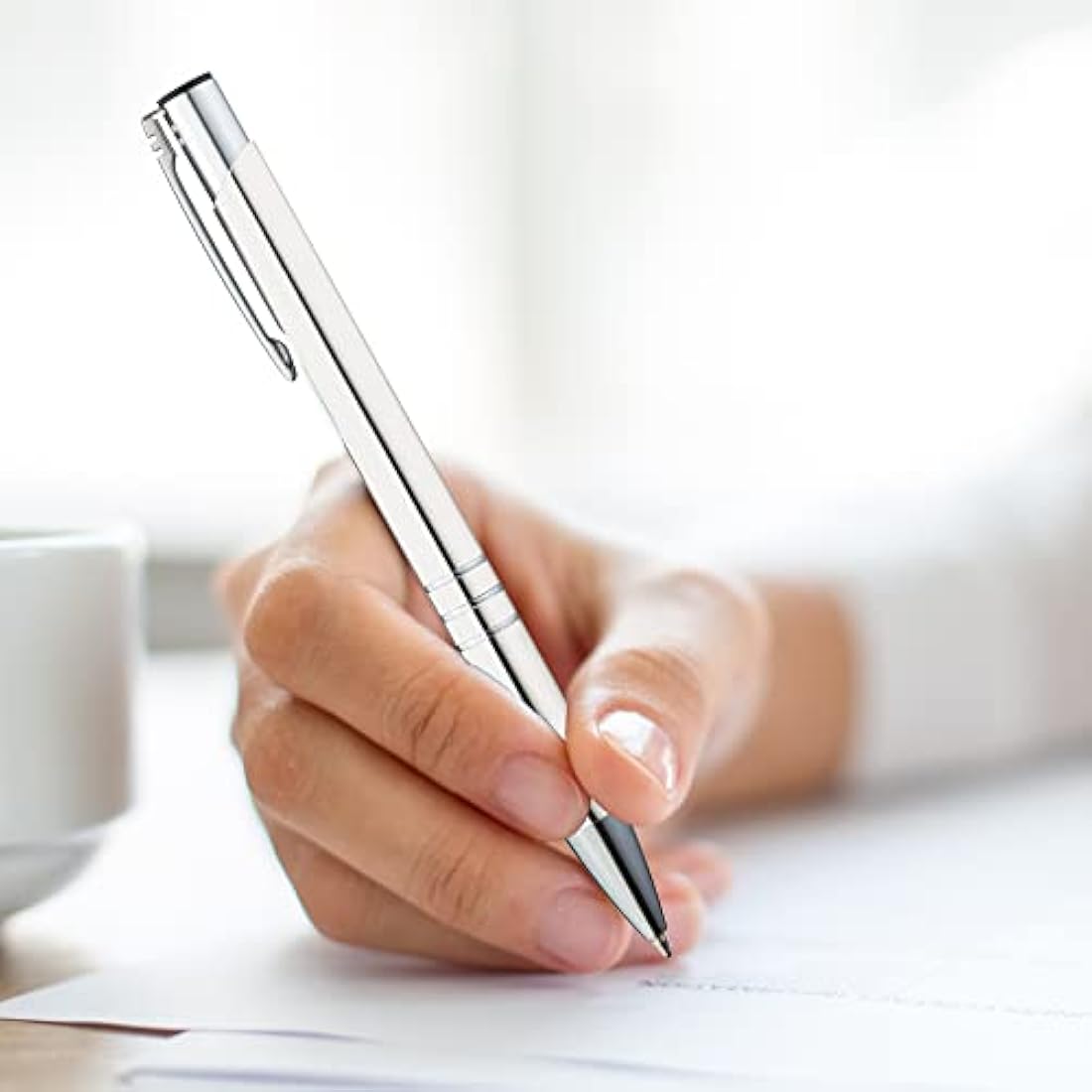 GIMEI Metal Ballpoint Pen Pack of 50 Premium Set High Quality for Easy and Soft Writing Blue Writing Ballpoint Pen White as a Visual Eye-Catcher