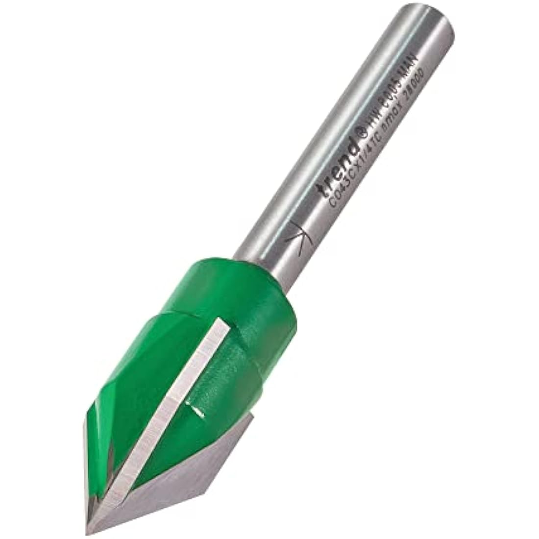 Trend CraftPro Triple Flute Engraver Router Cutter Bit, 1/4 Inch Shank, 15.1 mm Cut Diameter & 60 Degree V Groove, Tungsten Carbide Tipped, C043CX1/4TC