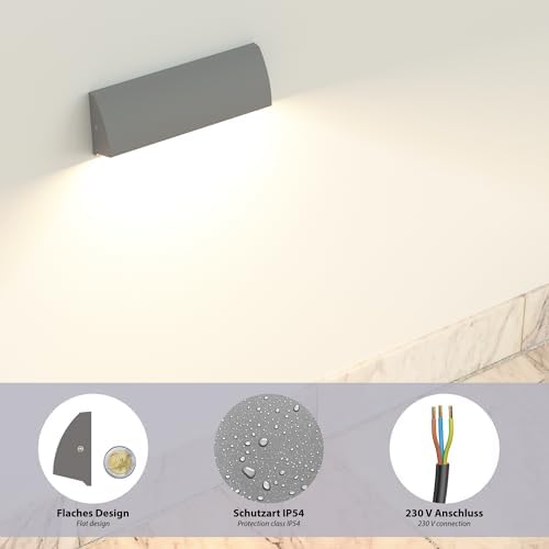 ledscom.de 4 LED Wall Light/Staircase Light SEGIN for Outdoors, IP54, Flat, Downlight, Grey matt, Angular, 6.3 W, 630lm, Cool White