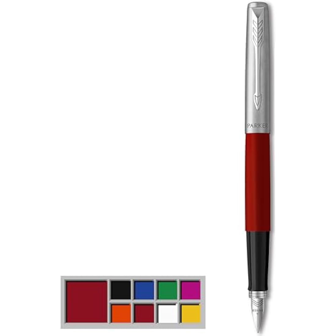 Parker Jotter Originals Fountain Pen | Classic Red Finish | Medium Nib | Handwriting Pens & Stationery Supplies | Blue & Black Ink