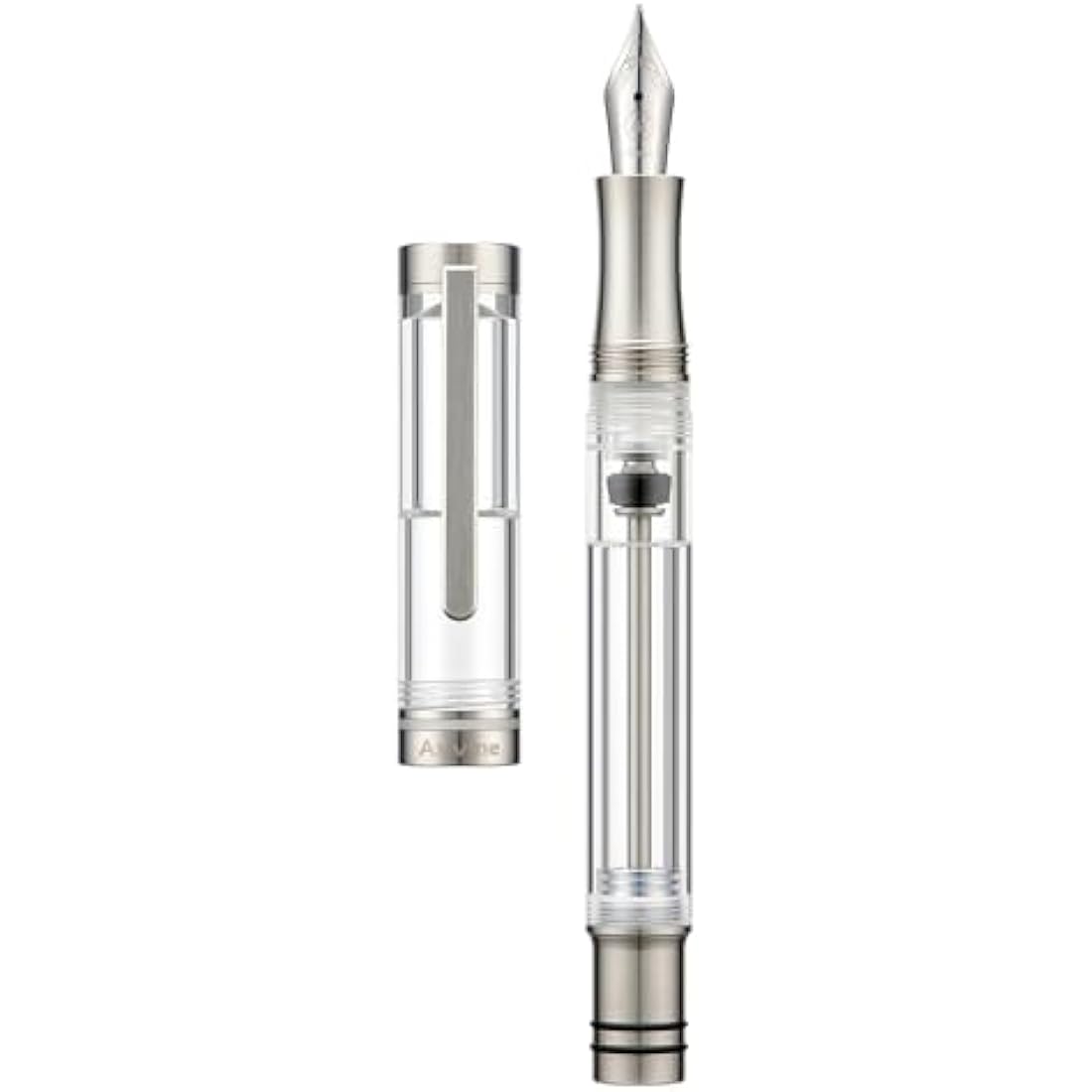 Asvine Vacuum Filling Fountain Pen Luxury Titanium Fine Point Pen V200 Series, Clear Demonstrator Smooth Writing Pen Gift Case