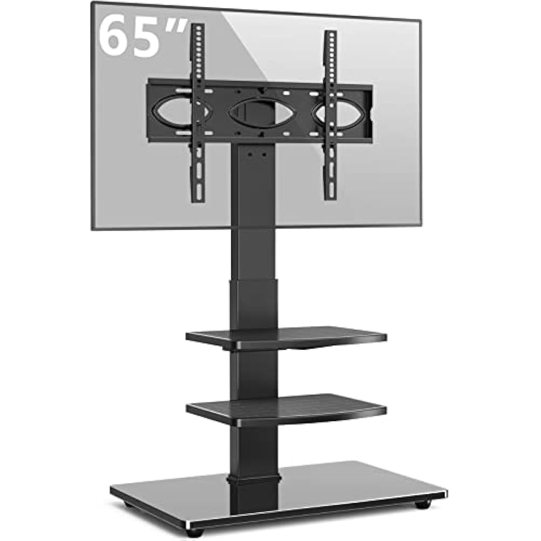RFIVER Freestanding Swivel Floor TV Stand Tall TV Unit for 32 35 40 42 43 49 50 55 58 60 65 70 inch LCD/LED Flat Curved Screen Height Adjustable with 3-Tier Shelves Max VESA 400x400mm up to 50kgs