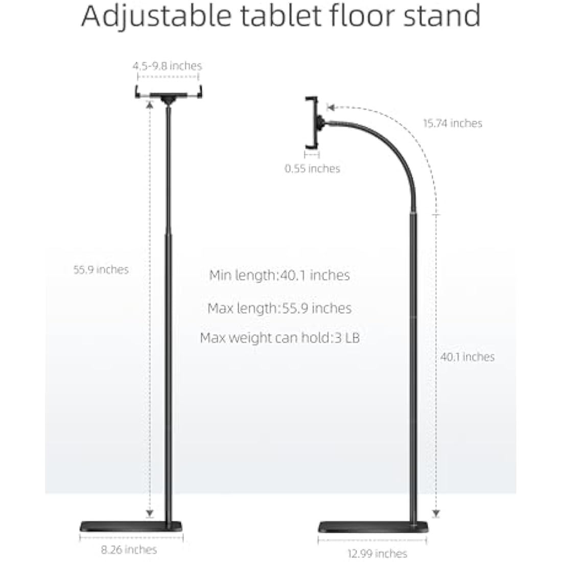 LanPavilion iPad Stand, Adjustable Metal Tablet Stand with Flexible Gooseneck, Compatible with iPad, Kindle, and Cell Phones (4.7''-13''), Ideal for Hands-Free Use