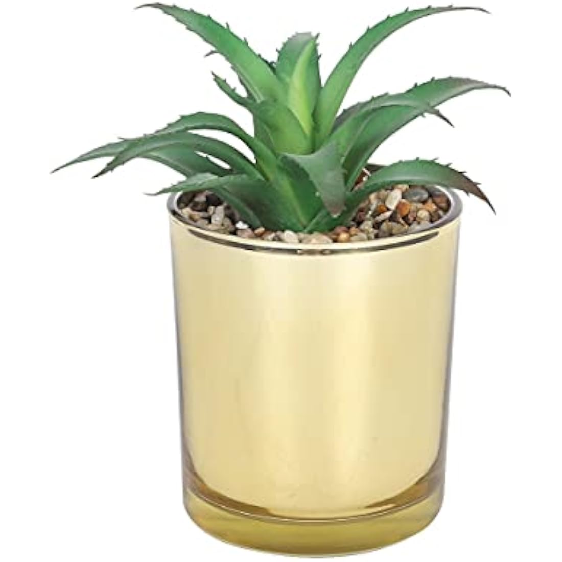 Sleepdown Halo Green Aloe Vera Leaf Gold Pot Artificial Faux Plant for Home Office Bathroom Decor Indoor Decoration Aesthetics, Small