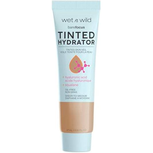 Wet n Wild, Bare Focus Tinted Hydrator, Tinted Moisturiser with Hyaluronic Acid, Lightweight Formula with Semi-Matte Finish for Oily Skin, Sheer to Medium Coverage, Tan