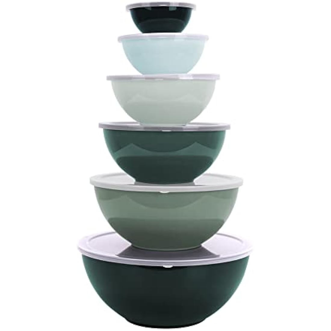 BoxedHome Mixing Bowl Set with Lid, Mixing Bowls, 12-Pack Mixing Bowl Set, Plastic Salad Bowl Non-Slip Stackable Serving Bowls for Kitchen (6 Bowls and 6 Lids, Green)