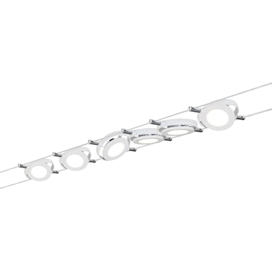 Paulmann 941.06 RoundMac LED Wire System Spot Lights - Tension Wire Lighting Set w/ 6 Round Lamps, 10m Cable Wire & Transformer - Indoor Lighting for Ceiling or Wall in White Matte max 24W 2700K