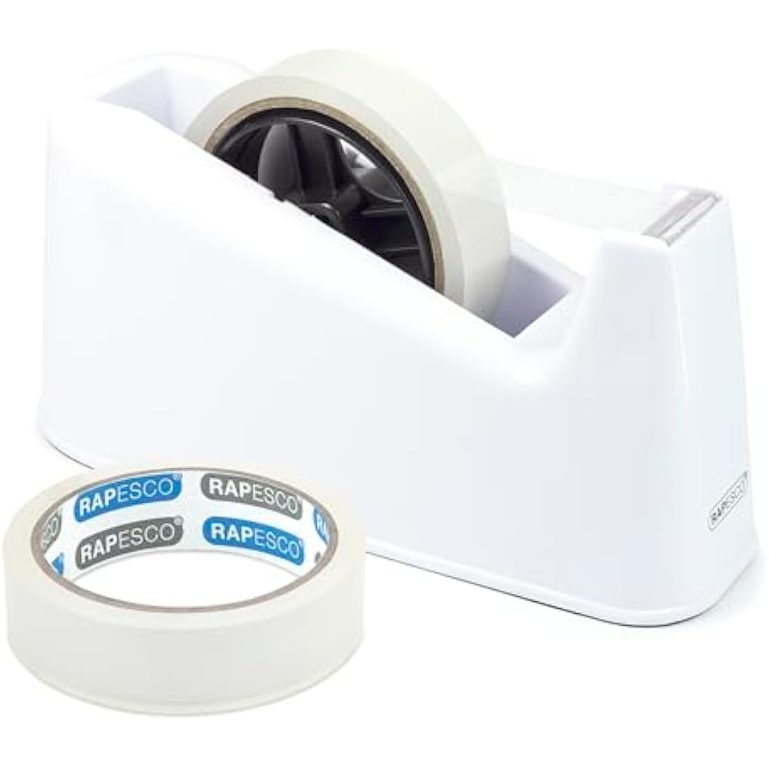 Rapesco 1486 500 Heavy Duty Tape Dispenser with 2 Tape Rolls, White