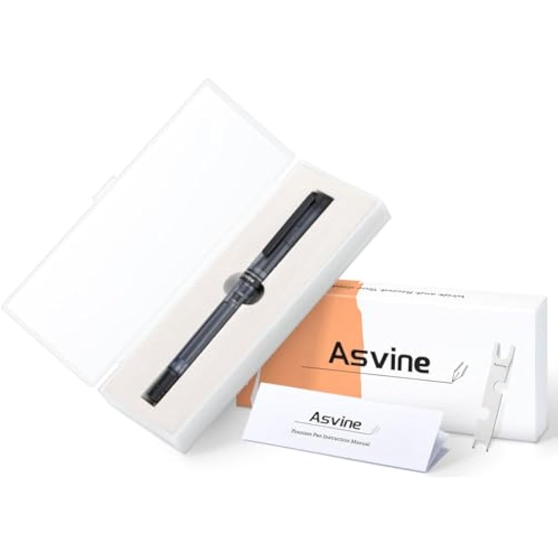 Asvine V200 Titanium Fountain Pen Vacuum Filling, Matte Black Bock Broad Nib Transparent Acrylic Smooth Writing Pen Case Set