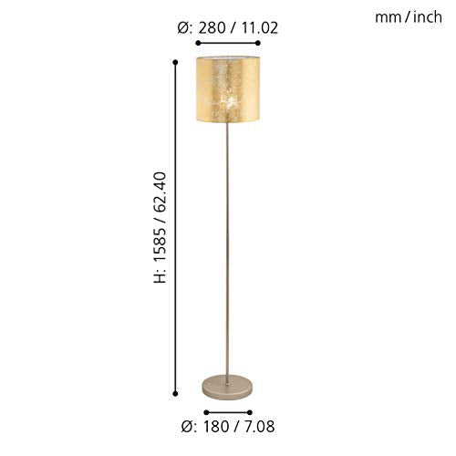 Eglo Viserbella Vintage Floor Lamp, Steel and Fabric in Champagne and Gold Coloured Standing Light, Living Room Lighting, E27 Socket, incl. Foot