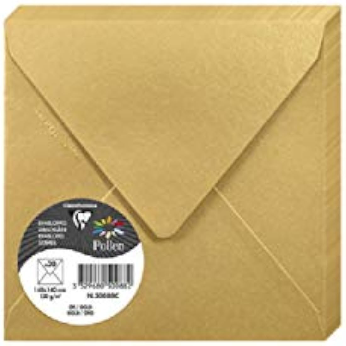 Clairefontaine - Ref 50088C - Pollen Iridescent Envelopes (Pack of 20) - 140 x 140mm in Size, 120gsm Paper, Suitable for Use with Inkjet or Laser Printers - Gold
