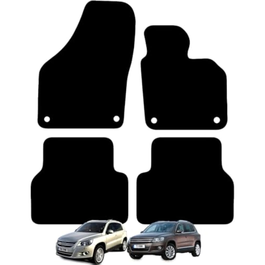 Carsio Carpet Car Mats For VW Tiguan 2007 to 2016 4 Piece Set With 4 Clips Tailored Fit Floor Mat Complete Accessory Black Custom Fitted - All Weather, Anti-Slip Backing & Black Trim