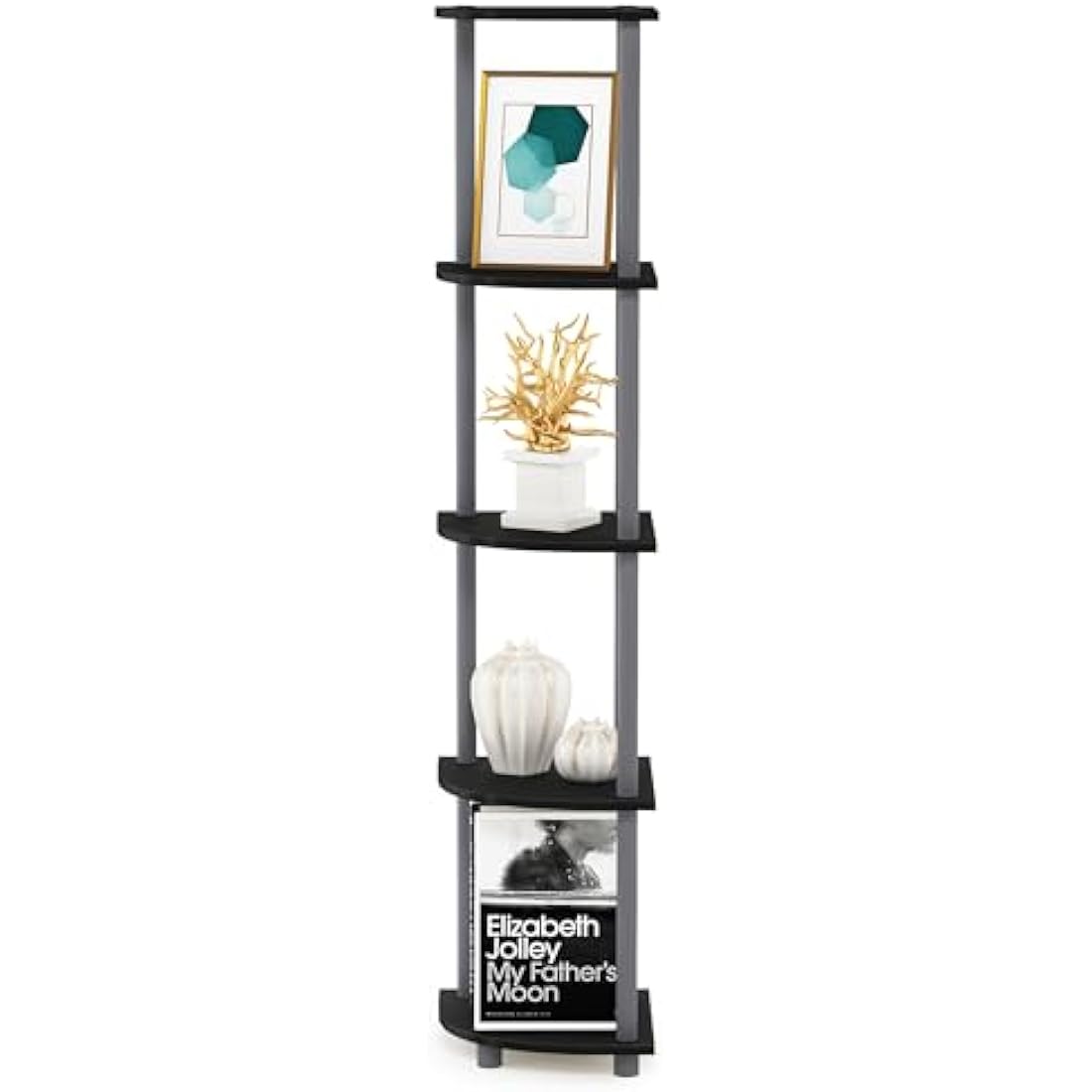 Furinno Turn-N-Tube 5 Tier Corner Display Rack Multipurpose Shelving Unit, Black/Grey