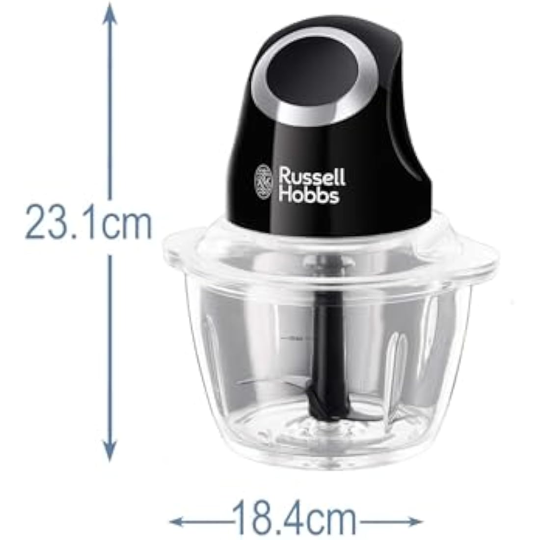 Russell Hobbs Desire Electric Fruit & Vegetable Mini Chopper, 1L glass bowl with 500ml food capacity & storage lid, Dishwasher safe parts, Stainless Steel blades, One touch operation, 200W, 24662