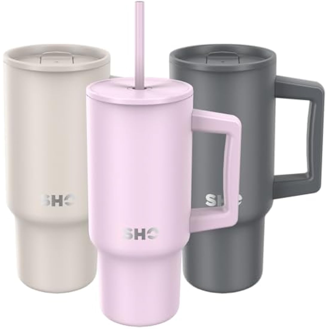 SHO XL Tumbler - Insulated Stainless Steel Reusable Water Bottle Iced Coffee Travel Mug with Handle, Straw Lid & Slider Lid - 900ml / 30 oz - Cold 24 Hours - Hot 12 Hours (Pale Lavender, 900ml)