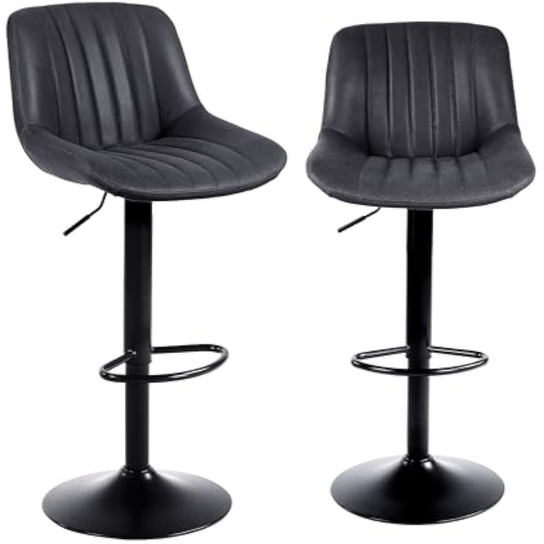 Youhauchair Bar Stools Set of 2, Swivel Counter Height Barstools with Back, Adjustable PU Leather Bar Chairs, Modern Armless Kitchen Island Stool, Black