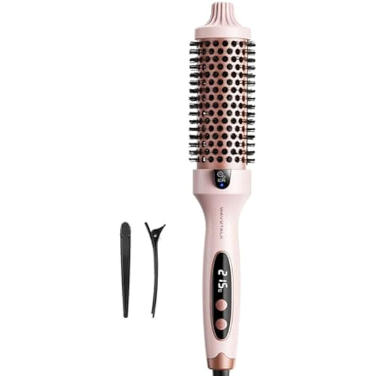 Wavytalk Thermal Brush, Blowout Boost Ionic Round Heated Hot Brush, to Make Hair Smoother & Shinier, Easy to Use, Not for Blow Drying, 38mm Barrel, 5 Temperature Settings, Dual Voltage, UK Plug, Pink