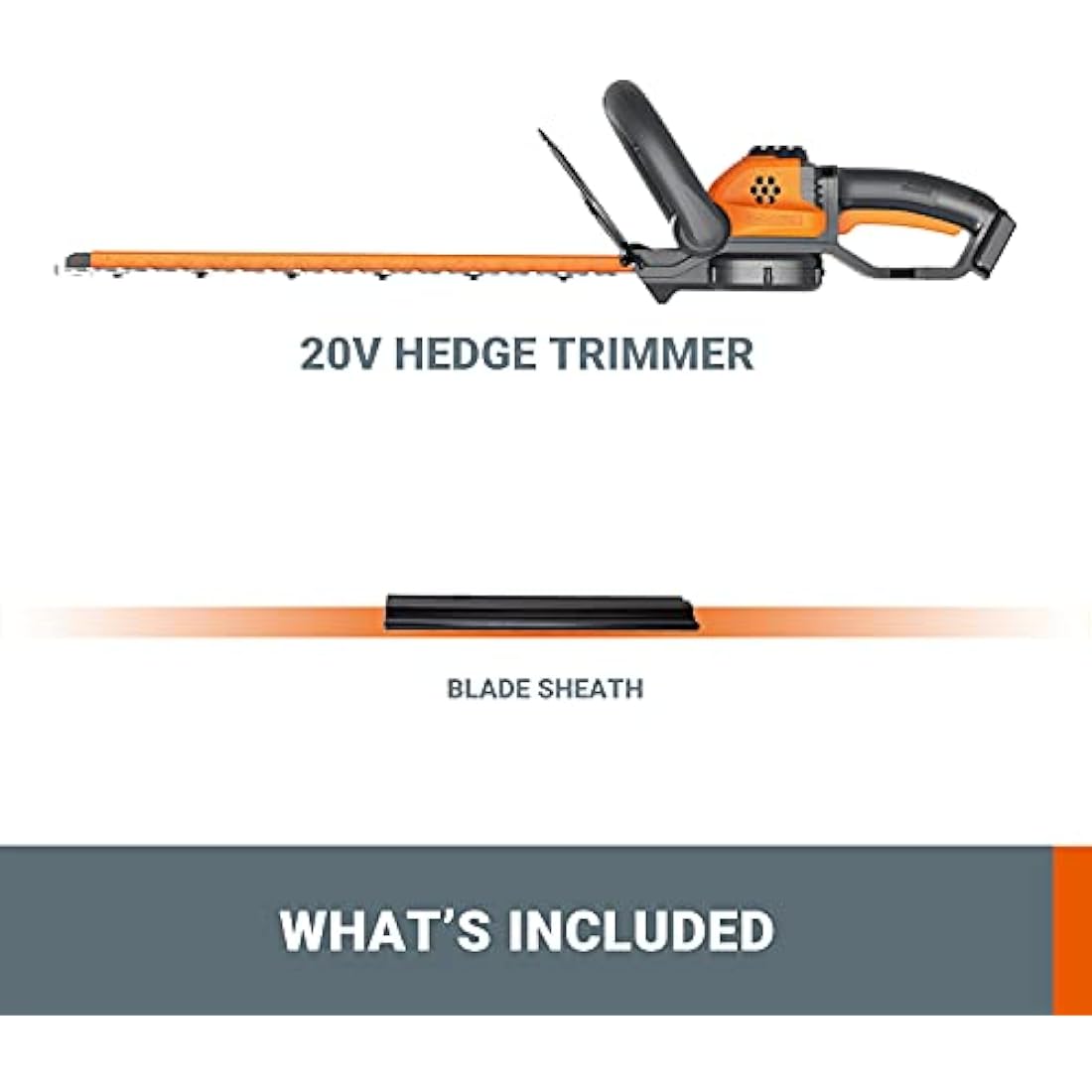 WORX WG261E.9 20V Cordless Hedge Trimmer, 45cm Dual-Action Blades, Tool Only – Battery and Charger Not Included