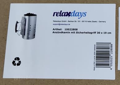Relaxdays XL Charcoal Chimney Starter, Steel, BBQ Lighter, Stove, Grill, H x Dia: 30 x 19 cm, Grill Ignition, Silver