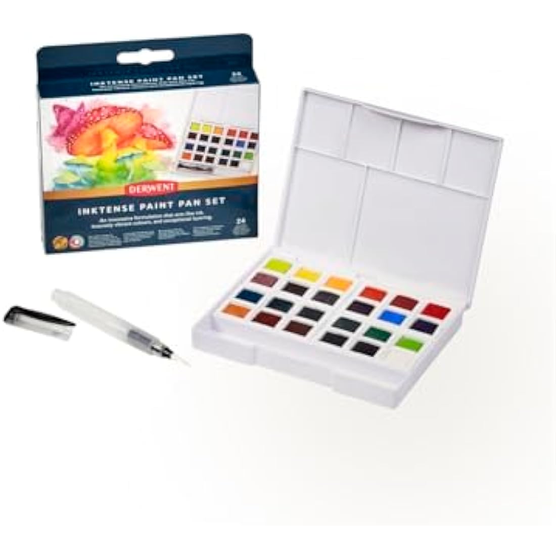 Derwent Inktense Paint 24 Pan Palette, Set of 24, Half Pan Size, Water-Soluble, Ideal for Painting & Crafts on Paper & Fabric, Professional Quality, 2306318