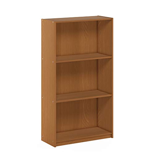 Furinno Basic 3-Tier Bookcase Storage Shelves, Light Cherry