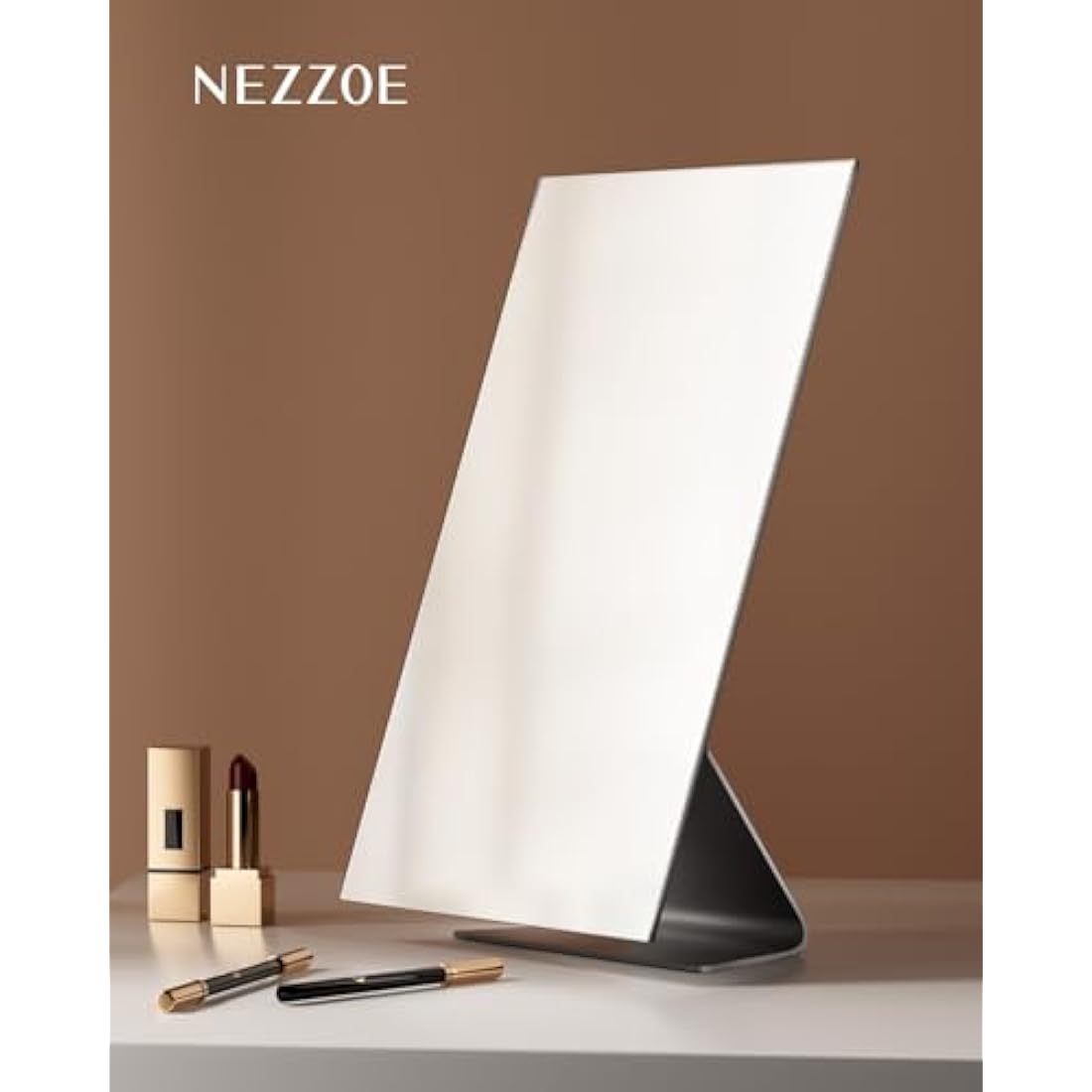 NEZZOE Rectangular Makeup Mirror, 12 Inch Metal Desk Mirror, Table Mirror with Stand, Vanity Mirror for Counter, Bedroom, Bathroom, Dorm