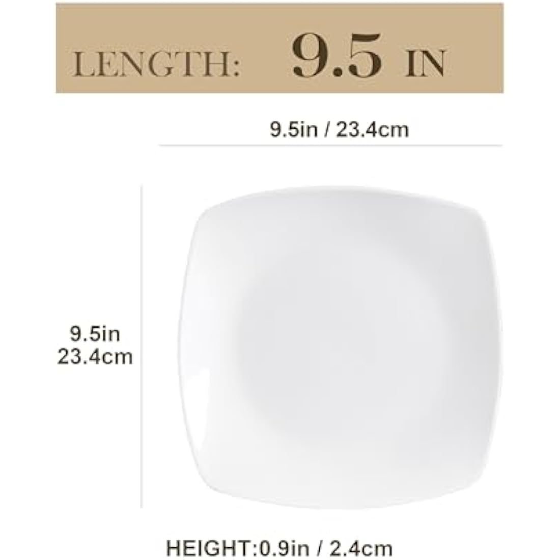 MALACASA, Series Julia, 9.2" Dinner Plates Ivory White Square Porcelain Dinner Plate Set, Pack of 6 (23.5 * 23.5 * 2cm)