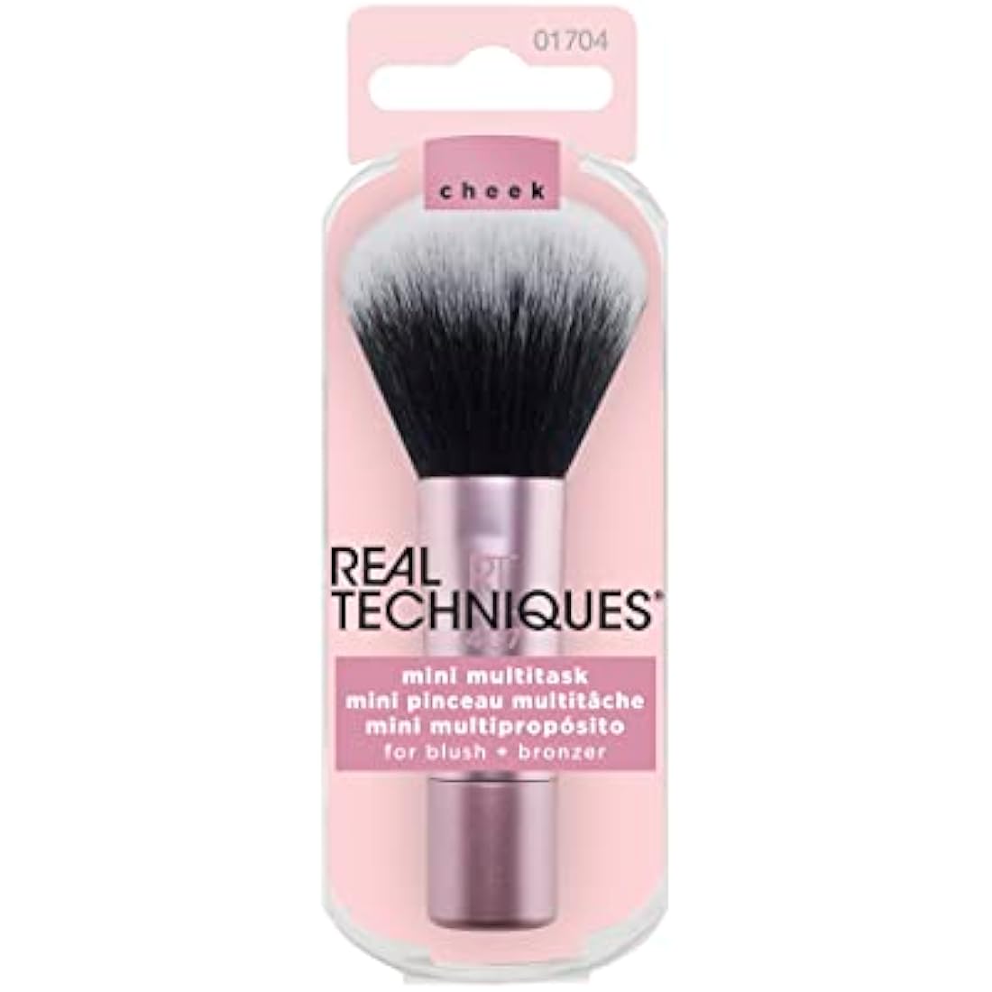 Real Techniques Mini Multitask Makeup Brush, For Blush, Bronzer and Powder, Face Brush with Custom-Cut Synthetic Bristles, For Loose and Pressed Powder, Travel Sized, Vegan and Cruelty-Free, 1 Count
