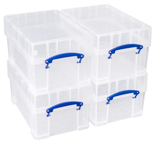 Really Useful Box Plastic Storage 9 Litre Clear with XL Lid (Pack of 4)
