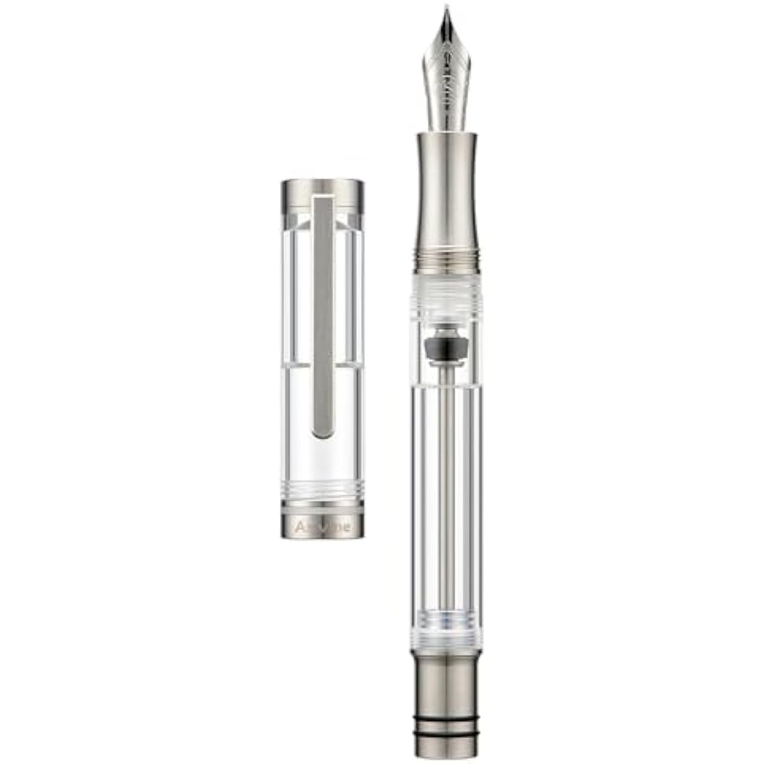 Asvine V200 Titanium Fountain Pen Vacuum Filling, Bock Broad Nib Clear Transparent Acrylic Smooth Writing Pen Case Set