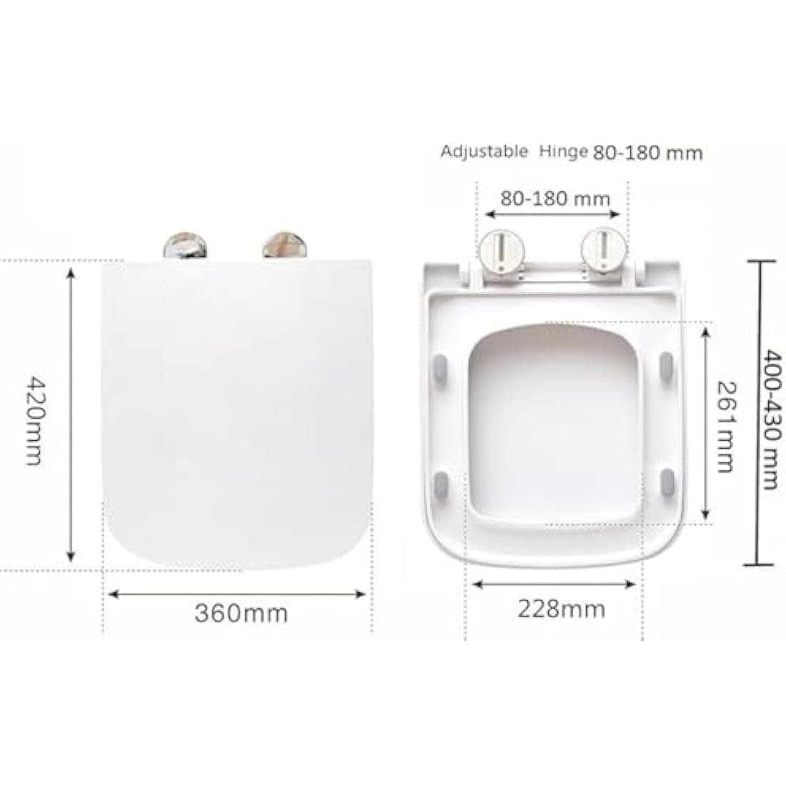 Square Toilet Seat Soft Close Toilet Seat Mute Seat Cover Quick Release Loo Seat Easy Cleaning Easy Installation with Top Fixing & Adjustable Hinges 42L x 36W cm Plastic AAN®