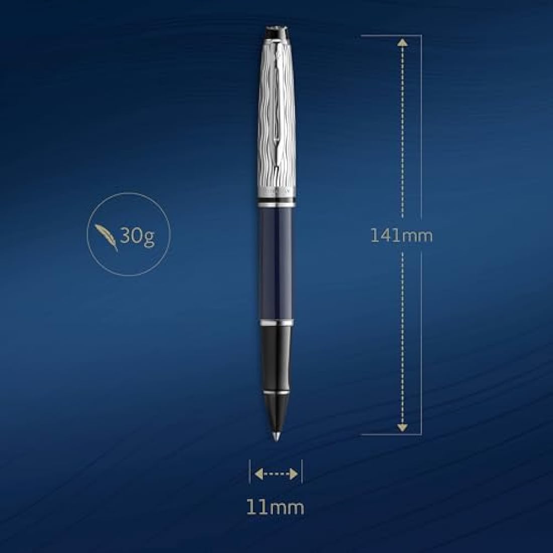 Waterman Expert Rollerball Pen | Metal & Blue Lacquer | Chiselled Cap | Black Ink | Gift Box