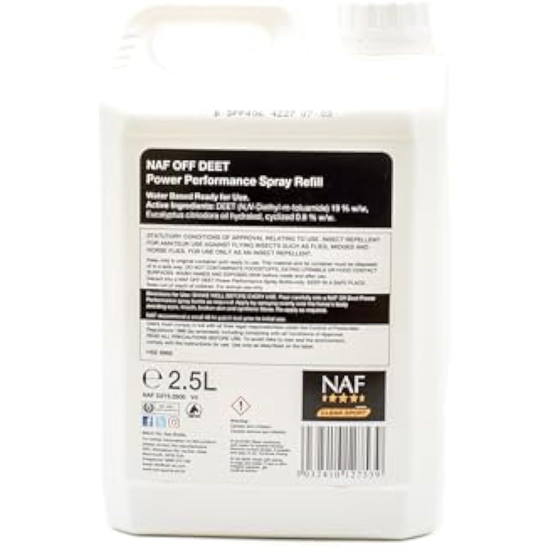NAF Off Deet Power Performance Fly Spray Refill – 2.5L Long-Lasting Fly Repellent for Horses – High-Strength DEET Formula – Effective Protection Against Flies, Midges & Horseflies