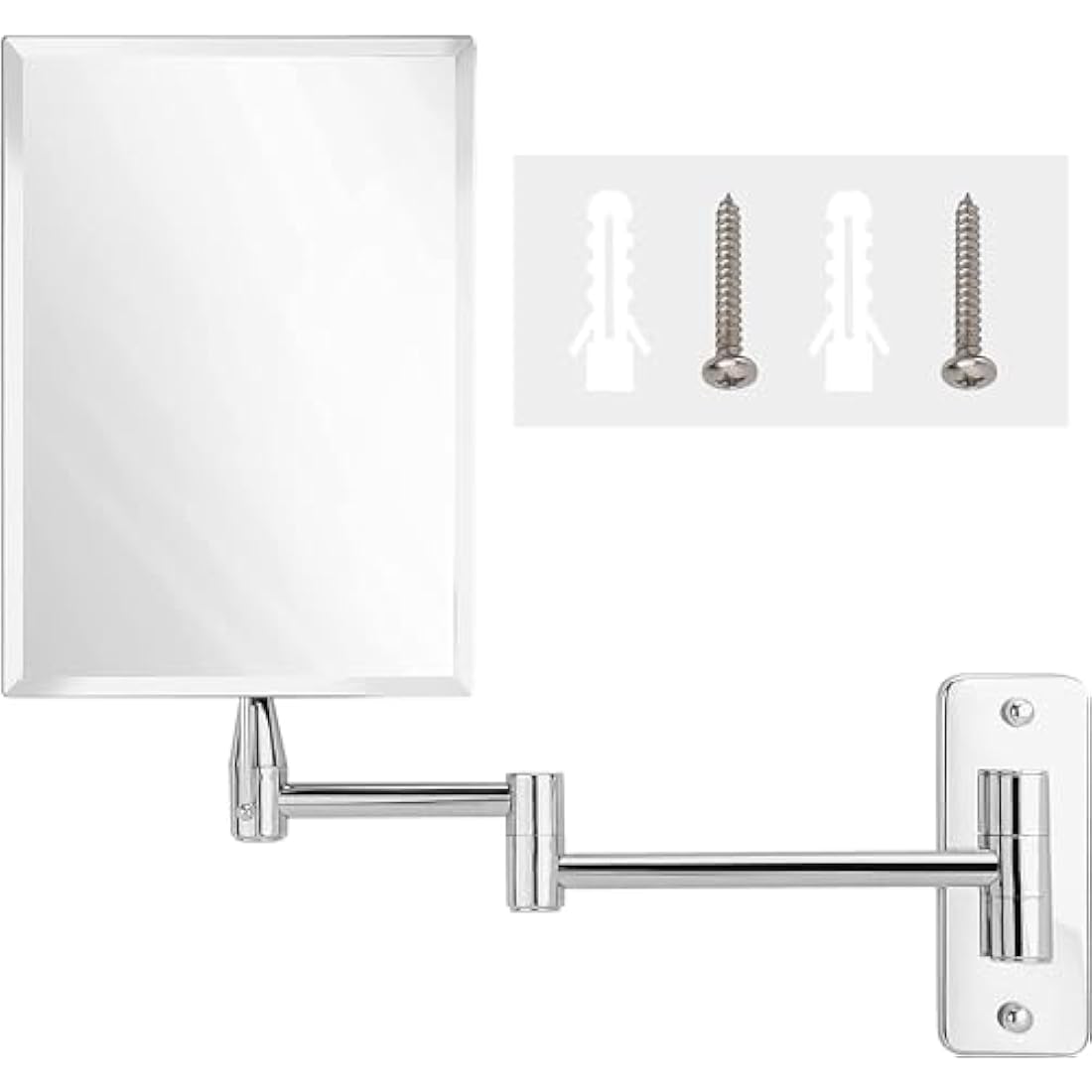 MIRRORVANA Frameless Wall Mount Mirror for Bathroom with 11" Extension Swivel, No Magnification, Rectangular 8.7" x 6.3" Surface, Chrome