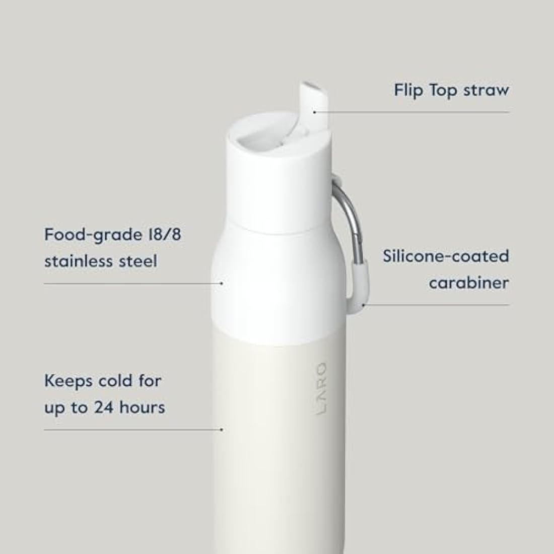 LARQ Bottle Flip Top 17oz - Insulated Stainless Steel Water Bottle with Straw | BPA Free | Reusable Water Bottle for Sports, Gym, and Travel | Keep Drinks Cold, Granite White
