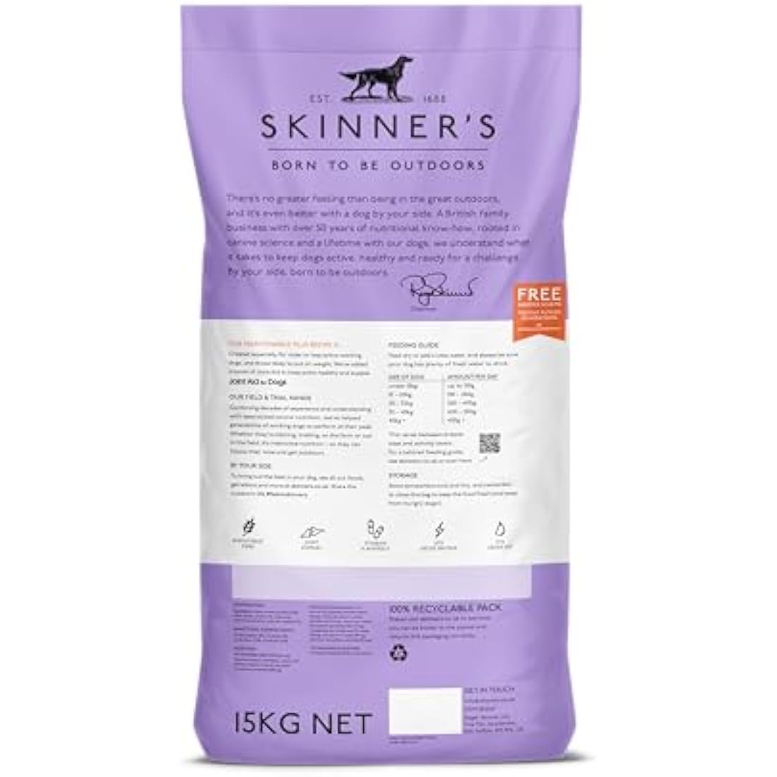 Skinner’s Field & Trial Maintenance Plus – Complete Dry Adult Dog Food, For Less Active Dogs, Contains Joint Aid, 15kg